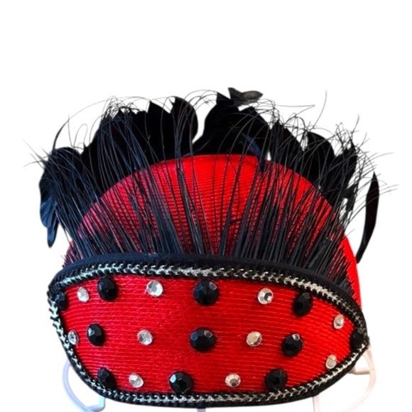 Womens Church Hat Red Black Feather One Size Fits All Hat - Picture 1 of 9